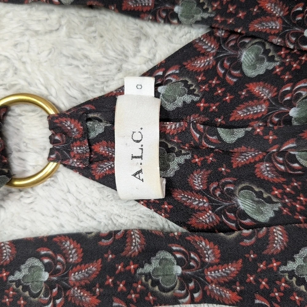 ALC Jumpsuit Womens 0 Purple Floral Print Kitt Silk Overalls Racerback Boho